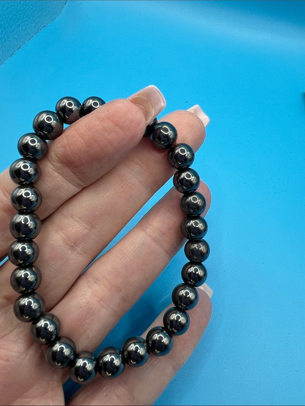 Hematite Bead Stretch Bracelet - Polished Black
